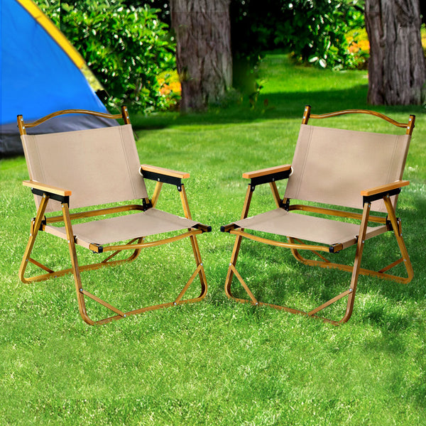 2PC Outdoor Camping Chairs Portable Folding Beach Chair Aluminium Furniture
