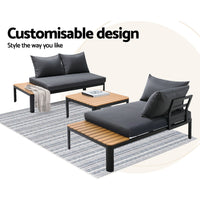 Outdoor Sofa Set 4 Seater Corner Modular Lounge Setting Aluminium Black