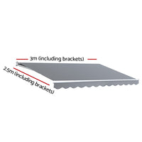 Instahut Retractable Folding Arm Awning Manual Sunshade 3Mx2.5M Pearl Grey