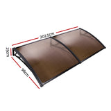 Instahut Window Door Awning Canopy 1mx2m Brown Sheet Black Plastic Frame