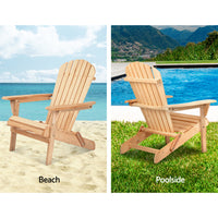 Gardeon Adirondack Outdoor Chairs Wooden Beach Chair Patio Furniture Garden Natural Set of 2