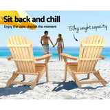 Gardeon 3PC Adirondack Outdoor Table and Chairs Wooden Foldable Beach Chair Natural