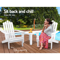 Gardeon 3PC Adirondack Outdoor Table and Chairs Wooden Beach Chair White