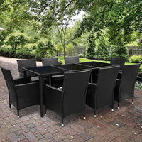 Gardeon Outdoor Dining Set 9 Piece Wicker Lounge Setting Black