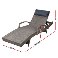 Gardeon 2x Sun Lounge Wicker Lounger Outdoor Furniture Beach Armchair Adjustable Grey&Beige