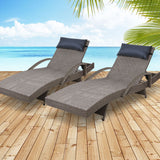 Set of 2 Sun Lounge Outdoor Furniture Wicker Day Beds - Grey