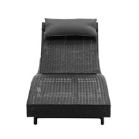 Gardeon 2PC Sun Lounge Wicker Lounger Outdoor Furniture Beach Chair Garden Adjustable Black