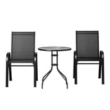 Gardeon 3PC Bistro Set Outdoor Table and Chairs Stackable Outdoor Furniture Black