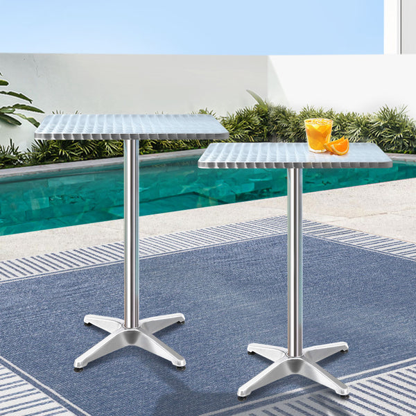 2pcs Outdoor Bar Table Furniture Adjustable Aluminium Square Cafe Table