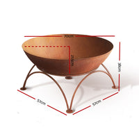 Rustic Fire Pit Brazier Portable Charcoal Iron Bowl Outdoor Wood Burner 70CM