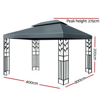 Gazebo 4x3m Party Marquee Outdoor Wedding Event Tent Iron Art Canopy Grey