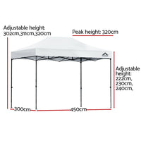 Instahut Gazebo Pop Up 3x4.5m w/Base Podx4 Marquee Folding Outdoor Wedding Camping Tent Shade Canopy White