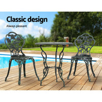 Outdoor Furniture Chairs Table 3pc Aluminium Bistro Green