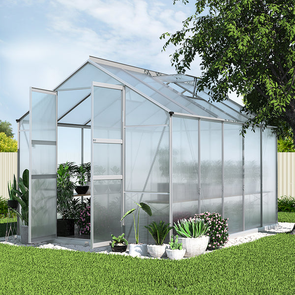 Greenfingers Greenhouse 3x2.5x2.26M Double Doors Aluminium Green House Garden Shed