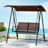Gardeon Outdoor Swing Chair Garden Bench Furniture Canopy 2 Seater Brown