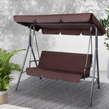Outdoor Swing Chair Garden Bench Furniture Canopy 3 Seater Brown