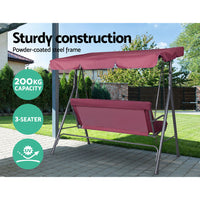 Outdoor Swing Chair Garden Bench Furniture Canopy 3 Seater Wine Red