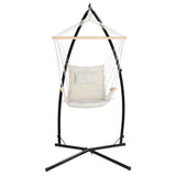 Gardeon Hammock Chair with Steel Stand Armrest Outdoor Hanging Cream