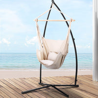 Gardeon Hammock Chair Outdoor Camping Hanging with Steel Stand Cream