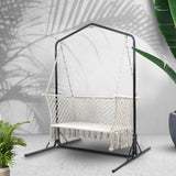 Gardeon Hammock Chair with Stand Macrame Outdoor Garden 2 Seater Cream