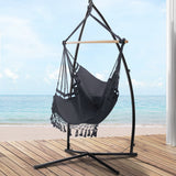 Gardeon Hammock Chair with Steel Stand Hanging Outdoor Tassel Grey