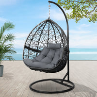 Outdoor Egg Swing Chair Wicker Rattan Furniture Pod Stand Cushion Grey