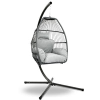 Outdoor Egg Swing Chair Wicker Rope Furniture Pod Stand Cushion Grey