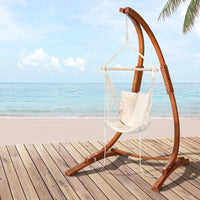 Gardeon Hammock Chair Timber Outdoor Furniture Camping with Stand White