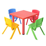 60 x 60cm Kids Children Activity Study Desk -  Red Table & 4 Mixed Colour Chairs