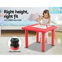 60 x 60cm Kids Children Activity Study Desk -  Red Table & 4 Mixed Colour Chairs