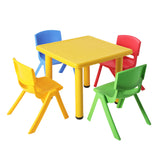 60 x 60cm Kids Children Activity Study Desk -  Yellow Table & 4 Mixed Colour Chairs
