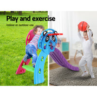 Keezi Kids Slide Set Basketball Hoop Indoor Outdoor Playground Toys 100cm Blue