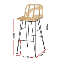 Gardeon 2 Piece Outdoor Bar Stools Wicker Dining Rattan Chair