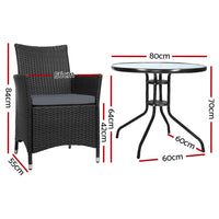 Gardeon 3PC Bistro Set Outdoor Furniture Rattan Table Chairs Cushion Patio Garden Idris