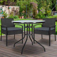 Gardeon 3PC Bistro Set Outdoor Furniture Rattan Table Chairs Cushion Patio Garden Felix