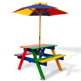Kids Wooden Picnic Table Set with Umbrella - Mixed Colours