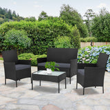 Gardeon 4 Piece Outdoor Lounge Setting Patio Furniture Sofa Set Black