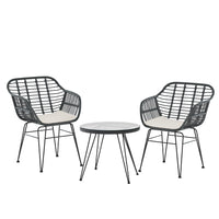 Gardeon 3PC Outdoor Furniture Bistro Set Lounge Setting Table Chairs Cushion Patio Grey