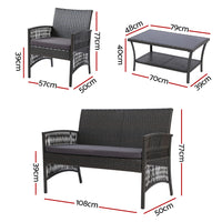 Gardeon 4PCS Outdoor Lounge Setting Sofa Set Patio Wicker Furniture Grey
