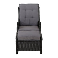 Gardeon 2PC Recliner Chair Sun lounge Wicker Lounger Outdoor Furniture Adjustable Black
