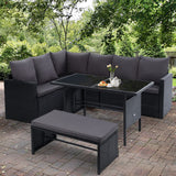 9 Seater Outdoor Wicker Dining Sofa Set - Black
