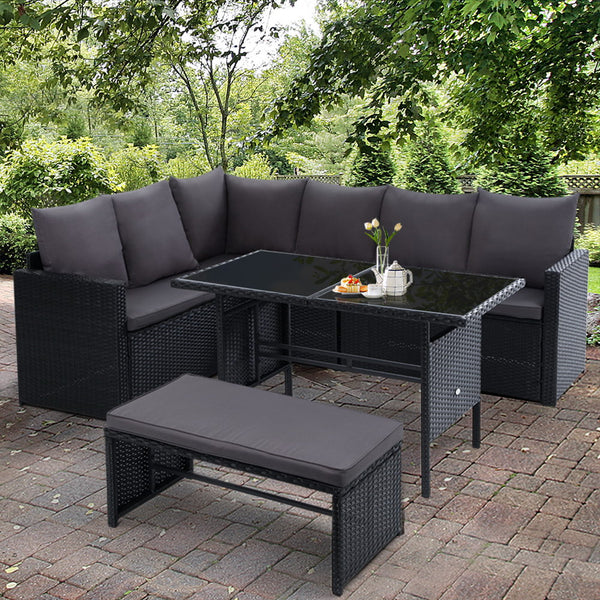 Gardeon Outdoor Dining Set Sofa Lounge Setting Chairs Table Bench Black Cover