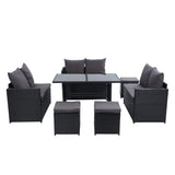 9 Seater Outdoor Wicker Dining Sofa Set with Storage Cover - Black