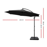 Instahut 3m Umbrella w/Base Outdoor Cantilever Beach Garden Patio Parasol Black