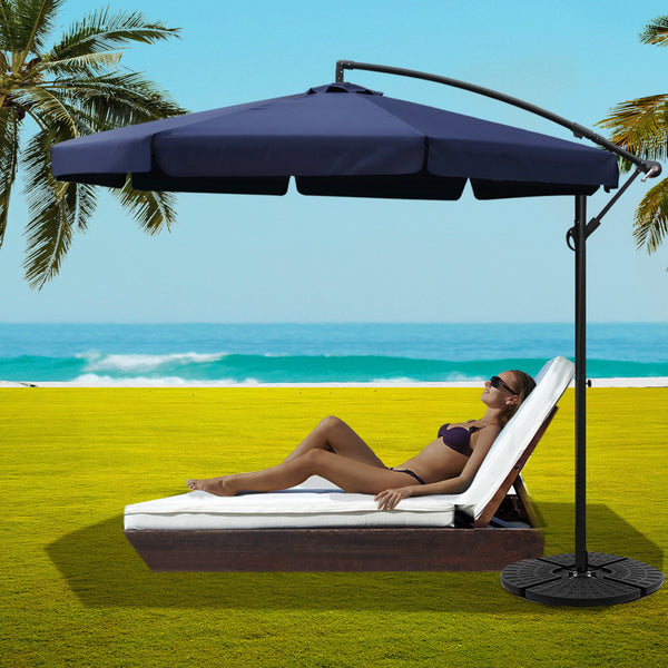 Instahut 3m Outdoor Umbrella w/Base Cantilever Garden Patio Beach Navy