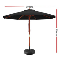 Instahut 2.7m Outdoor Umbrella w/Base Pole Umbrellas Garden Sun Stand Deck Black