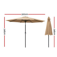 Instahut 3m Outdoor Umbrella Beach Pole Garden Patio Tilt Beige