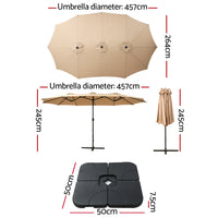 Instahut 4.57m Outdoor Umbrella w/Base Stand Beach Pole Garden Tilt Beige