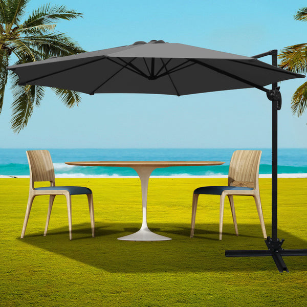 Instahut 3m Outdoor Umbrella Cantilever 360 Degree Tilt Beach Roma Charcoal