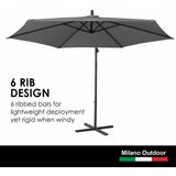 Milano Outdoor 3 Metre Cantilever Umbrella UV Sunshade Garden Patio Deck - Charcoal